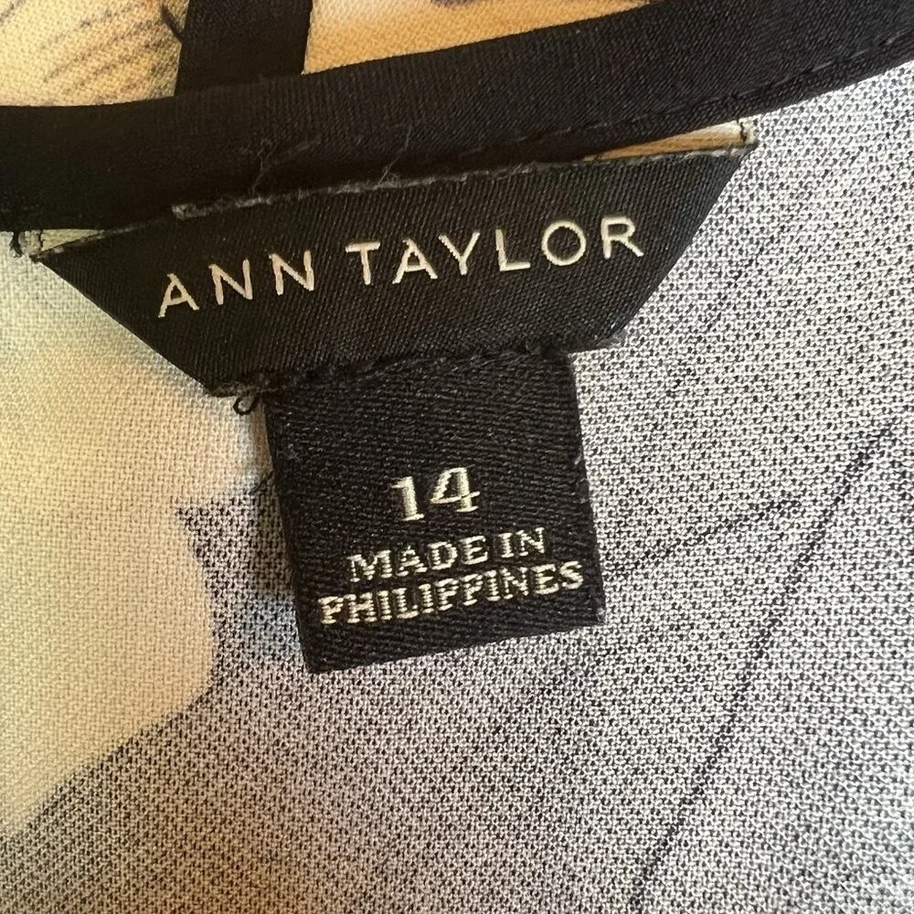Ann Taylor Dress Women’s 14 Midi Black Navy White Floral Stretch Fit & Flare - Picture 11 of 13